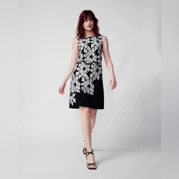 White House Black Market Floral Sheath Dress Black Size 2 Knee Length Formal - Picture 1 of 10